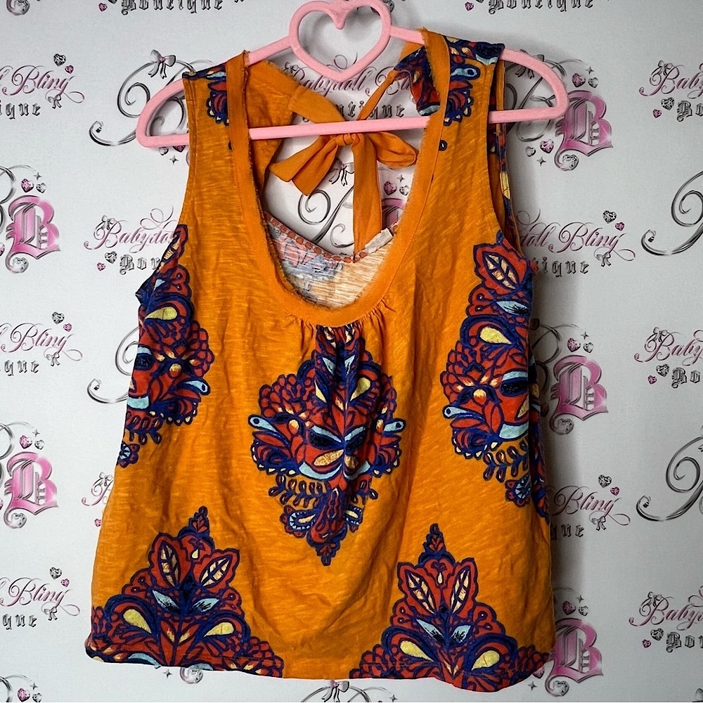 Akemi + kin tank top Orange and Blue Tie Front Backless Tie up ribbon 🎀